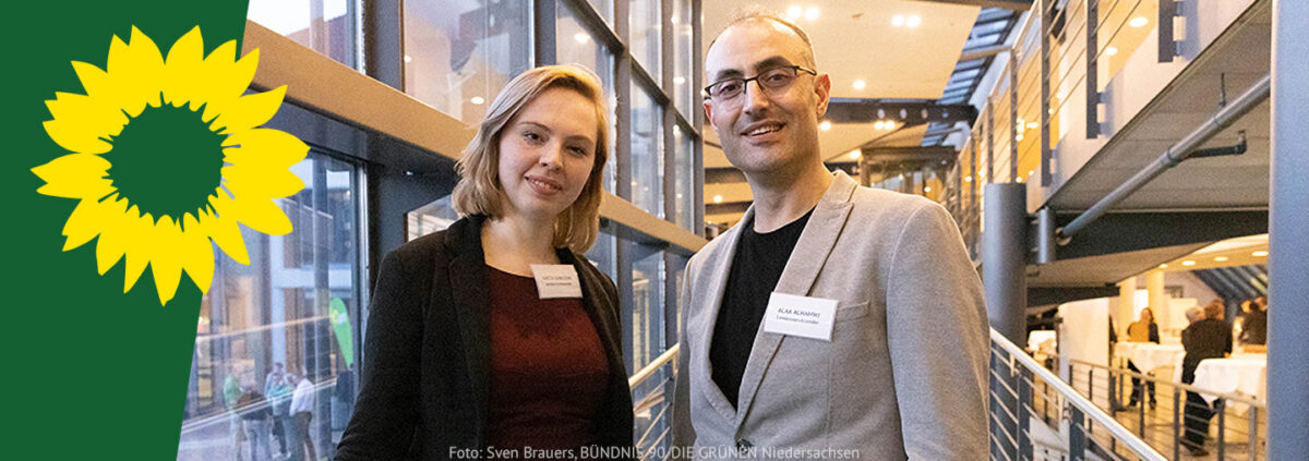 Greta Garlichs & Alaa Alhamwi (Foto: Sven Brauers, BÜNDNIS 90/DIE GRÜNEN LV Niedersachsen)